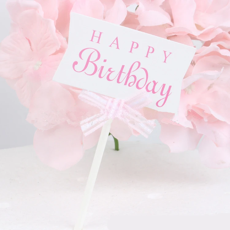 2pcs Happy Birthday Cake Topper Insert Card Delicate bowknot style Party Decoration Accessory | Дом и сад