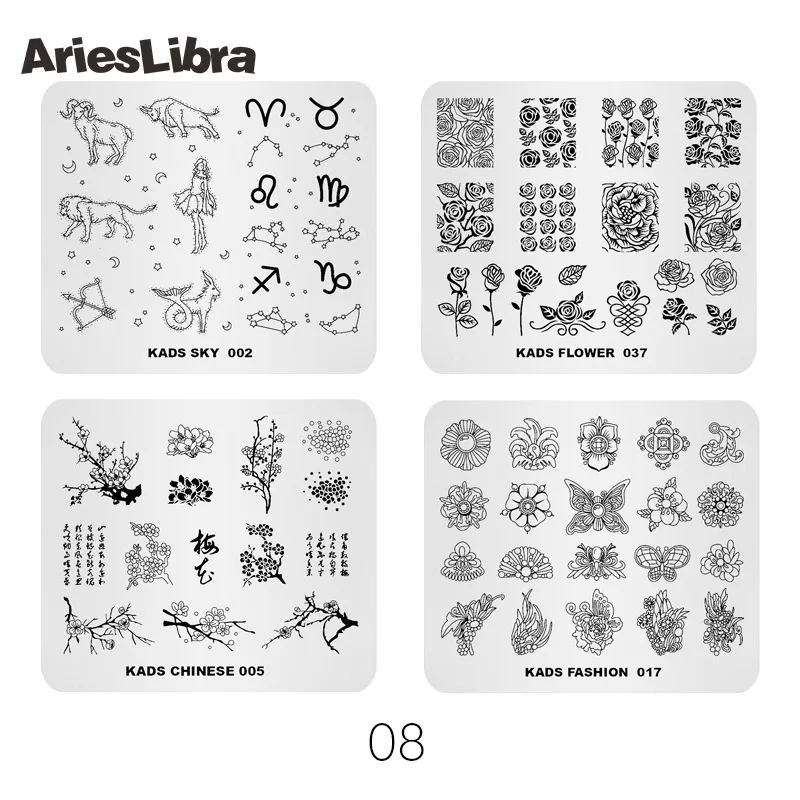 AriesLibra 4 шт. пластины для стемпинга ногтей животные цветы узорами дизайн шаблоны