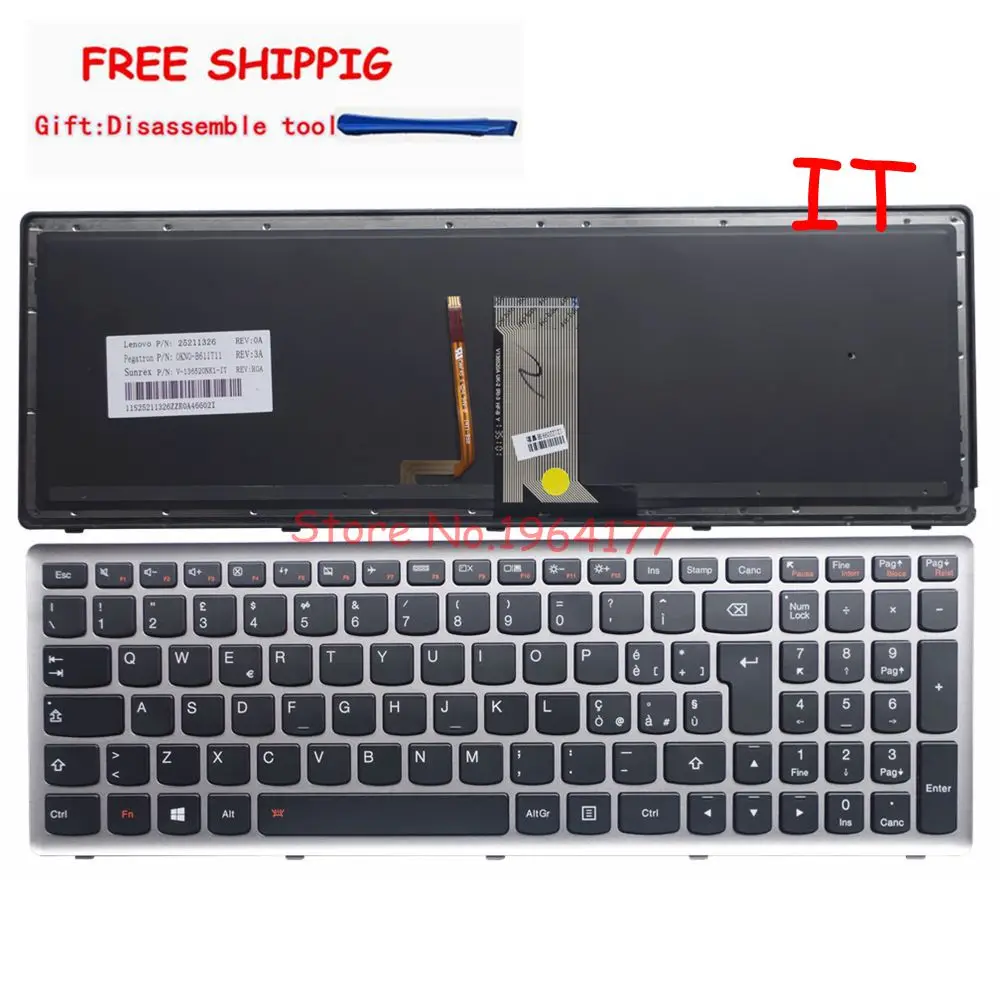 Клавиатура Italian IT для Lenovo Ideapad Z710 U510 клавиатура ноутбука Серебристая Рамка с