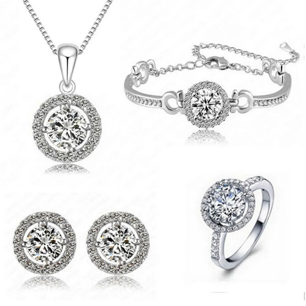Vintage Fancy Women Gold Bling Jewelry Sets Holy Light Heart Arrows Zircon Bracelet Earrings Necklace Rings Set Christmas Gift | Украшения