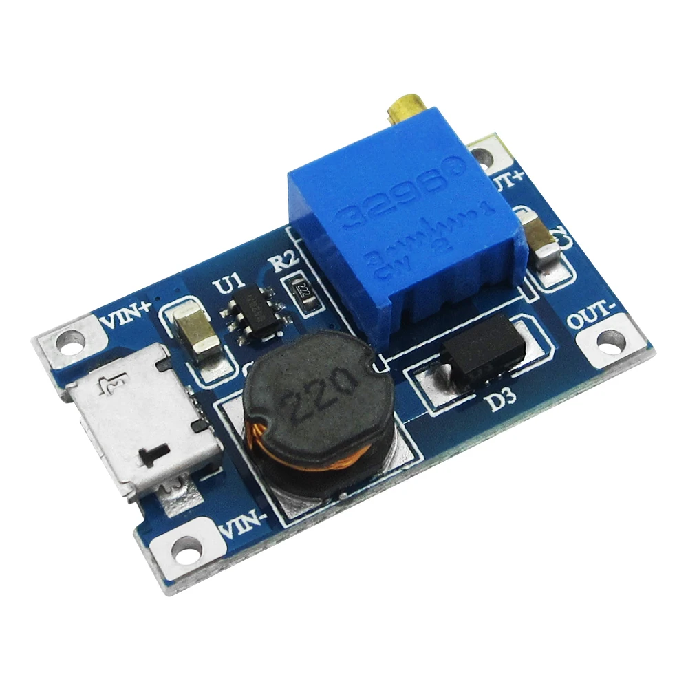 5 шт. регулируемый Повышающий Модуль 2А с MICRO USB 2в-24в до 5В 9В 12В 28В MT3608 LM2577 |
