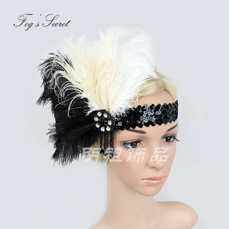 Vintage Headwear For Women Black feather headband Fashion stage Performance show haaraccessoires voor vrouwen |