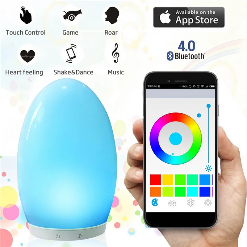 LED Bedside Lamp Egg Shape Touch Sensor Control RGB Color Changing Rechargeable Smart Table | Освещение