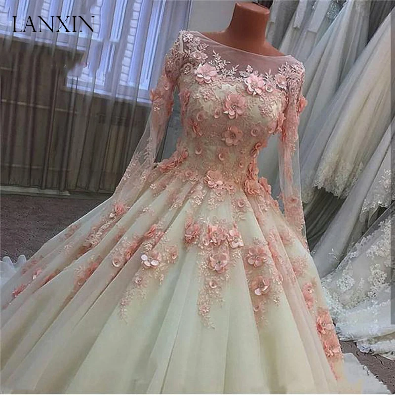Настоящее бальное платье Свадебные платья Vestido de Novia Розовый 3D цветок кружева с