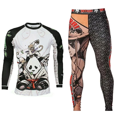 Style E Mma JIUJITSU Рашгард футболка для занятий боксом костюмы мужские с длинным рукавом ММА Боксерские Рашгард брюки Обезьяна Печать Kickboxing BJJ Boxeo майки - Цвет: Style E