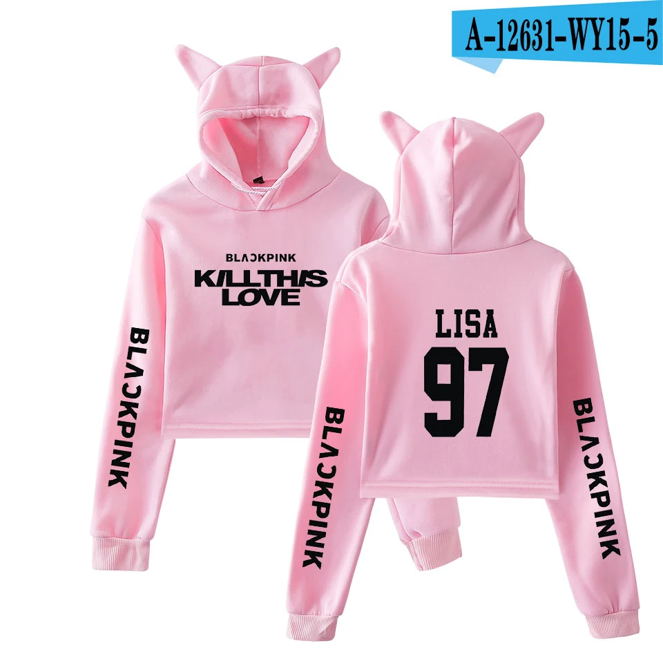 pink KILL THIS LOVE черные розовые женские укороченные толстовки с капюшоном с длинным рукавом и рисунком кота Новое поступление, горячая распродажа, новая модная уличная одежда - Цвет: pink