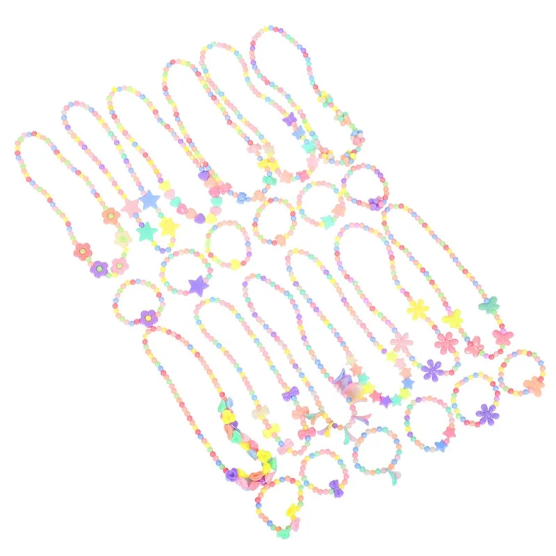 Набор украшений для девочек эластичное ожерелье и браслет с цветными сердечками