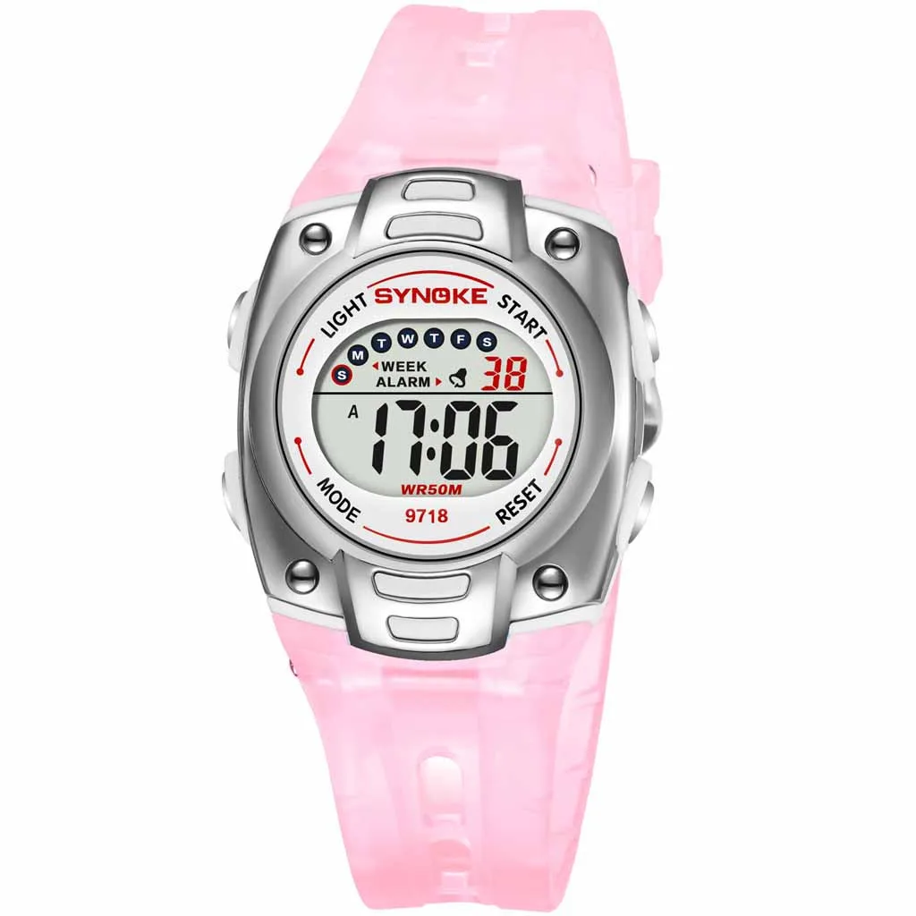 Pink Новые детские часы, 50 м, водонепроницаемые, 4 цвета, доступны, детский светодиодный, цифровой, спортивный, прочный, для мальчиков и девочек, удобные часы для активного образа жизни - Цвет: Pink