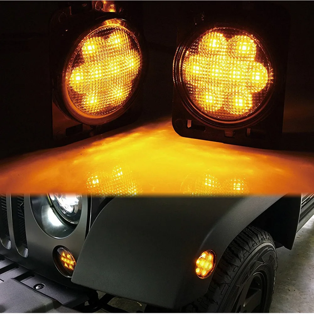 2 шт. светодиодный боковая подсветка для Jeep Wrangler JK Янтарный переднее крыло