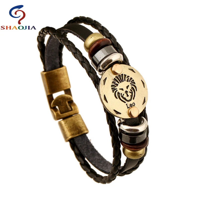 Мужской кожаный браслет из натуральной кожи с раком и созвездием|bangle jewelry|leather