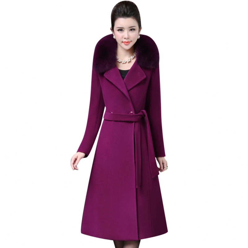 2018 зимнее Новое модное женское длинное шерстяное пальто с меховым воротником
