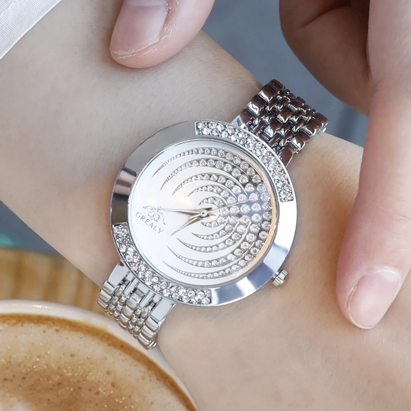 Модные женские часы с бриллиантами роскошные золотые кварцевые со стразами Relojes