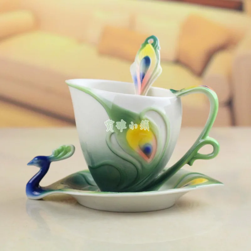 Новое поступление Эмаль Павлин Кофе Caneca чашки набор керамическая посуда креативный китайский костяной копы