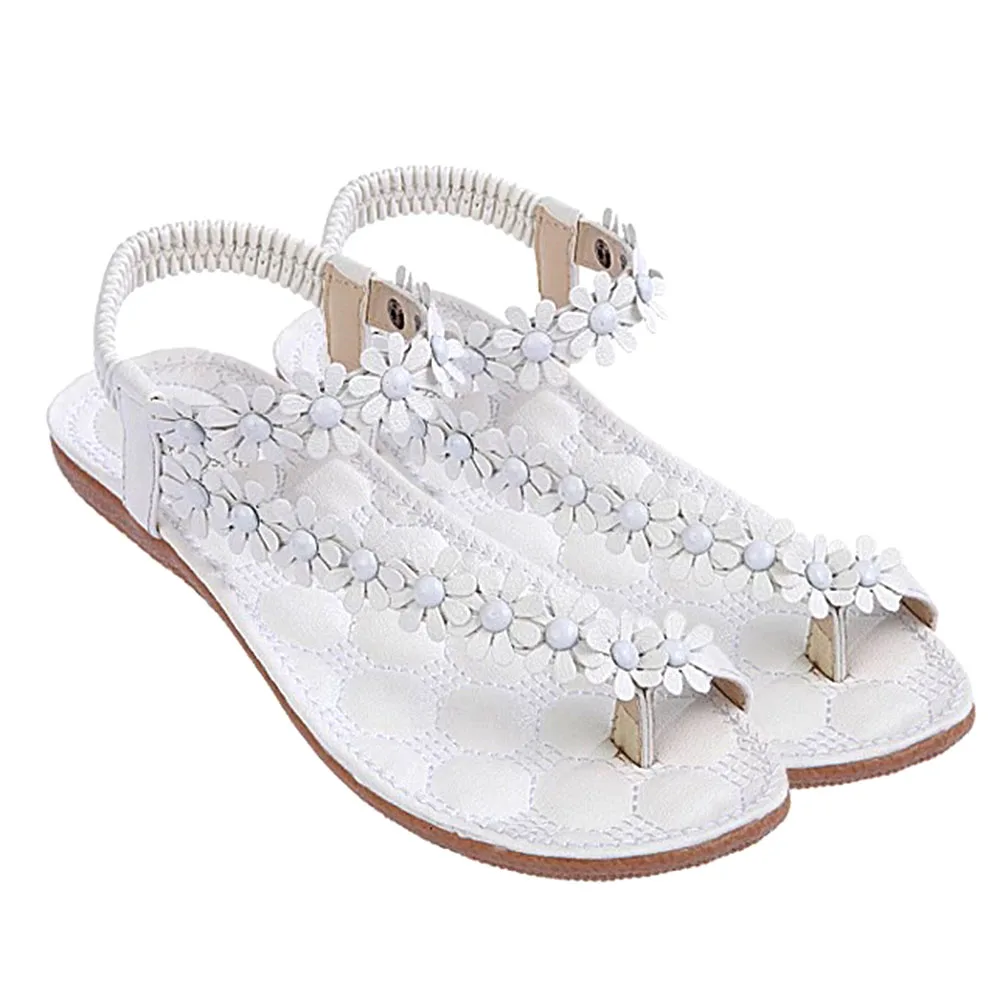 Женские босоножки летние пляжные сандалии обувь на плоской подошве с цветком