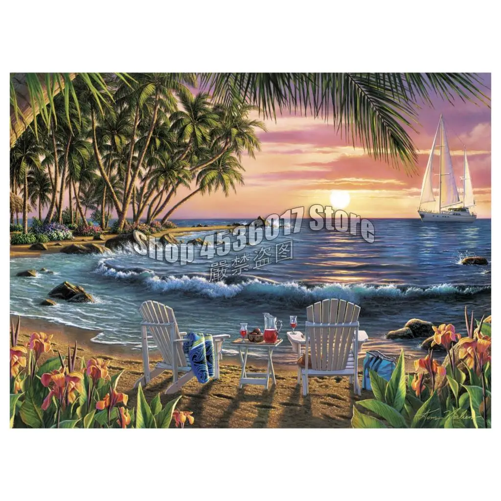 

Boats Beach Summer Ocean Diamond Embroidery Scenery 5d Diy Diamond Painting Cross Needlework Mosaic Full Rhinestone Home Decor