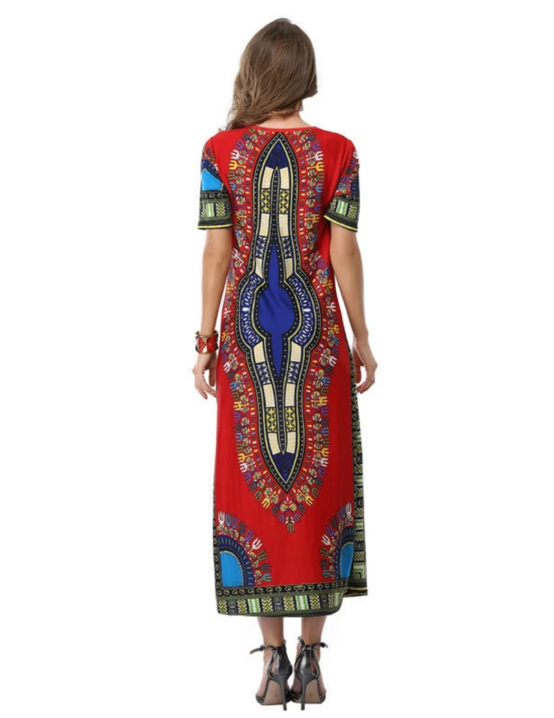 Макси платье Лето Винтаж бохо Новинка 2017 года модные пикантные короткий рукав