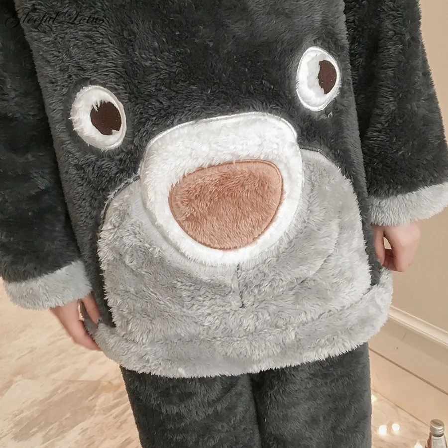 Пижама женская зимняя пижама набор кигуруми Kawaii Ночной костюм флисовая одежда