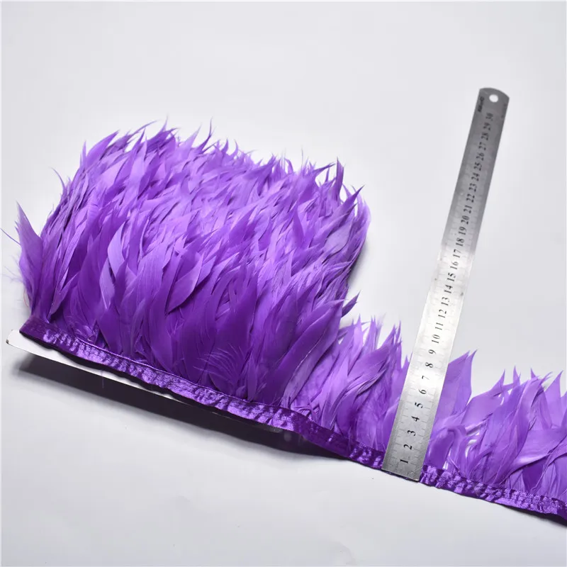 Purple 1 ярдов курица/перо фазана отделка 10-15 см рукоделие красное перо diy Перья для поделки, юбка тонкий свадебное украшение сантехника - Цвет: Purple