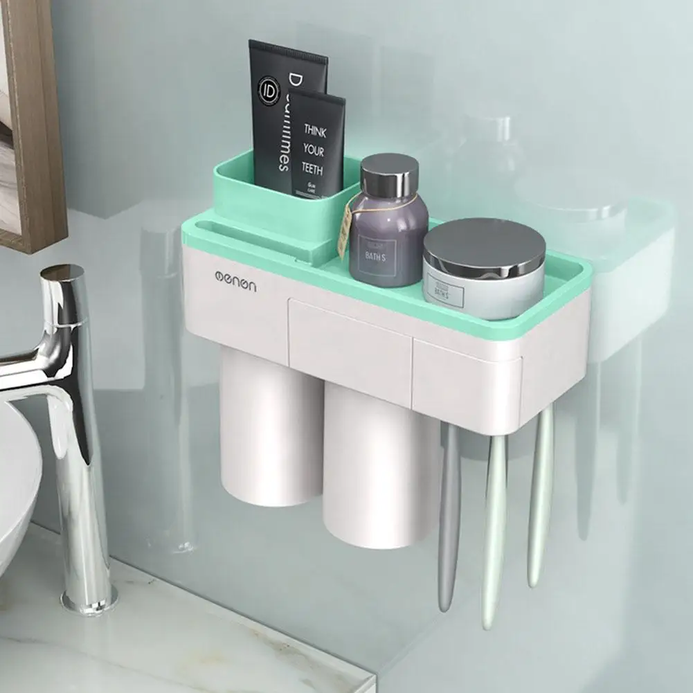 green Two cups Магнитная адсорбционная чашка перевернутый держатель зубной щетки набор для макияжа очищающее средство телефон хранение зубной пасты - Цвет: green Two cups