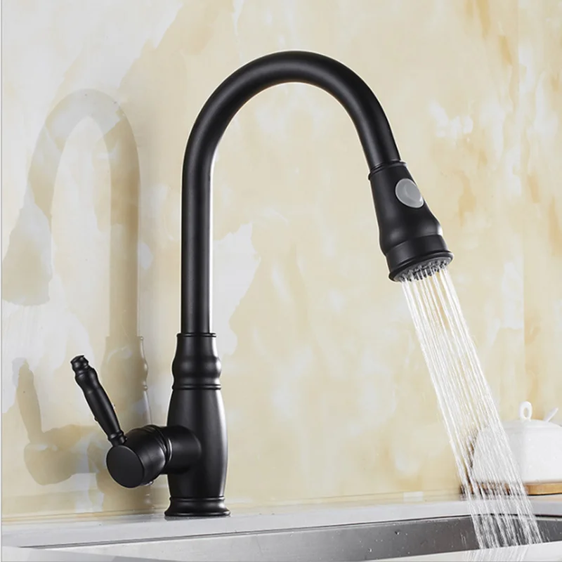 360 Degrees Rotatable Pull Out Kitchen Faucet Black Single Handle Wash Basin Sink Mixer Tap Cold and Hot Water | Обустройство дома