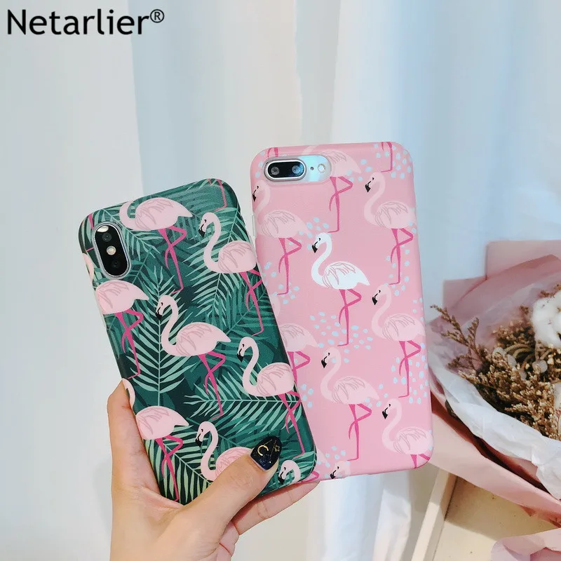 Netarlier новейший чехол для iPhone 6 6s 4 7 Лето Розовый фламинго зеленые листья милый