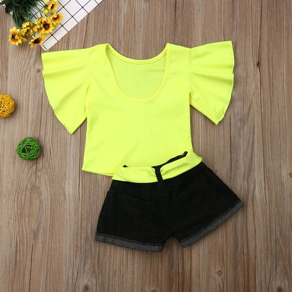 Комплекты одежды для маленьких девочек летние хлопковые топы с короткими
