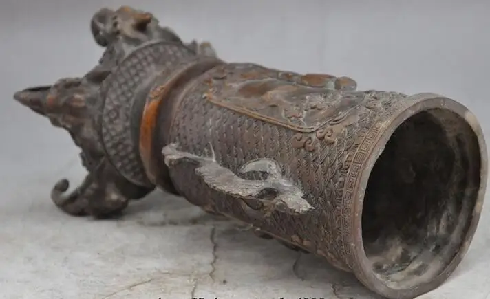 Китайские бронзовые люди сосна феникс птица слон голова ваза щетка горшок