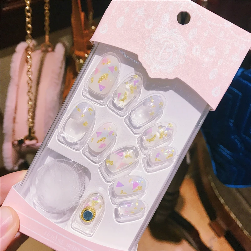 Импортные белые накладные ногти из меха норки японские милые цветные для невесты