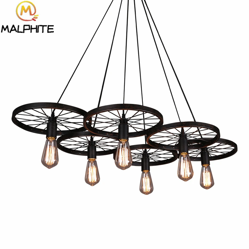 

Retro Industrial Style LED Pendant Light with Black Iron Wheel hanging Retro pendant Lamps For Indoor Decors lighting fixtures