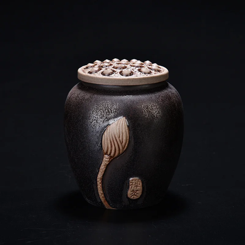 Lotus Theme Pattern Tea Storage Jars Mini Vintage Candy Jar Storage Bottles Kitchen Spices Storage Box 1pcs Container With Cover - Цвет: geyaoheiliujin S