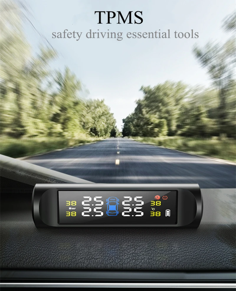 Универсальный беспроводной TPMS солнечной энергии система мониторинга давления в шинах цветной ЖК-дисплей с 4 внешними датчиками для hyundai kia