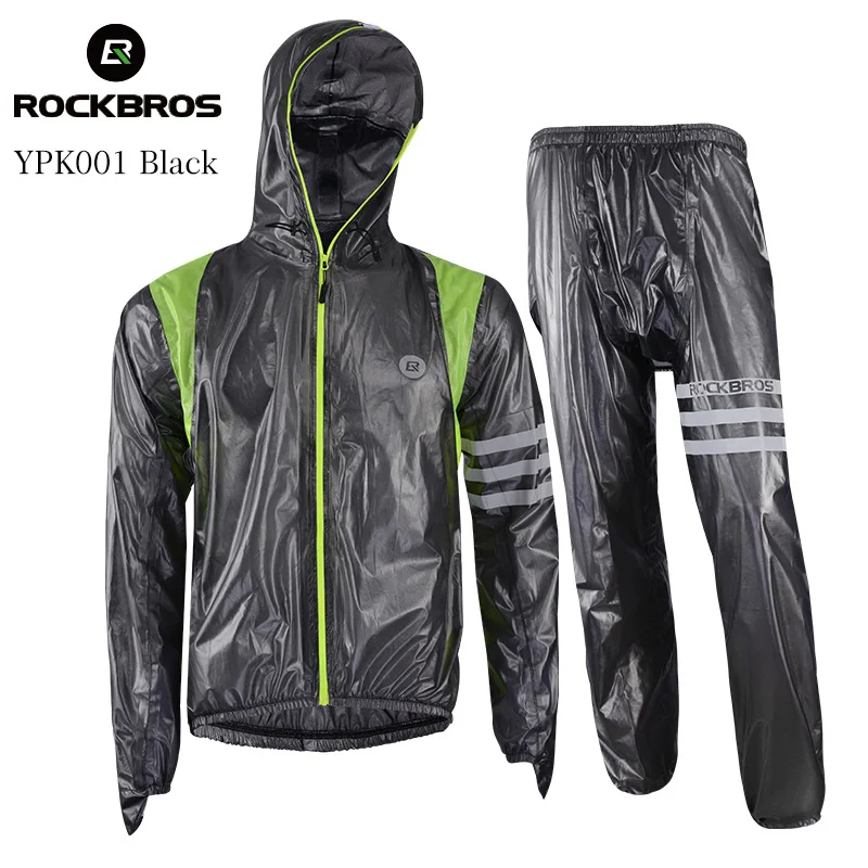 ROCKBROS Велоспортные Джерси плащ Водонепроницаемый дышащий MTB дорожная велосипедная куртка анти-пот унисекс Велосипедная форма оборудования - Цвет: YPK001 Black Set