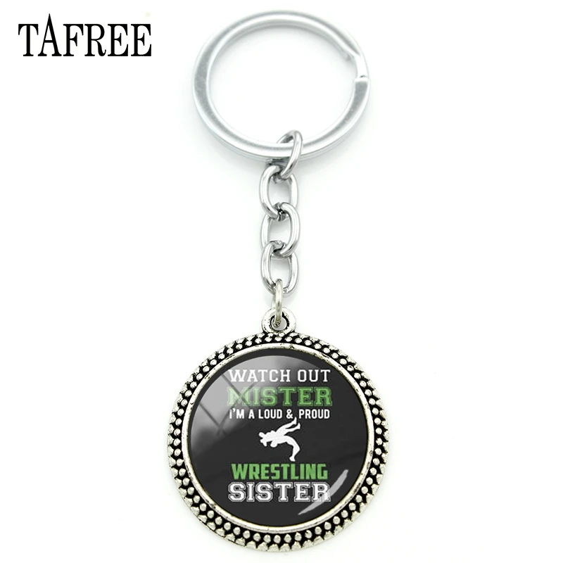 

TAFREE Fashion Wrestling keychain Wrestling Sister photo Vintage Style Glass round pendant key chain ring holder jewelry WR41