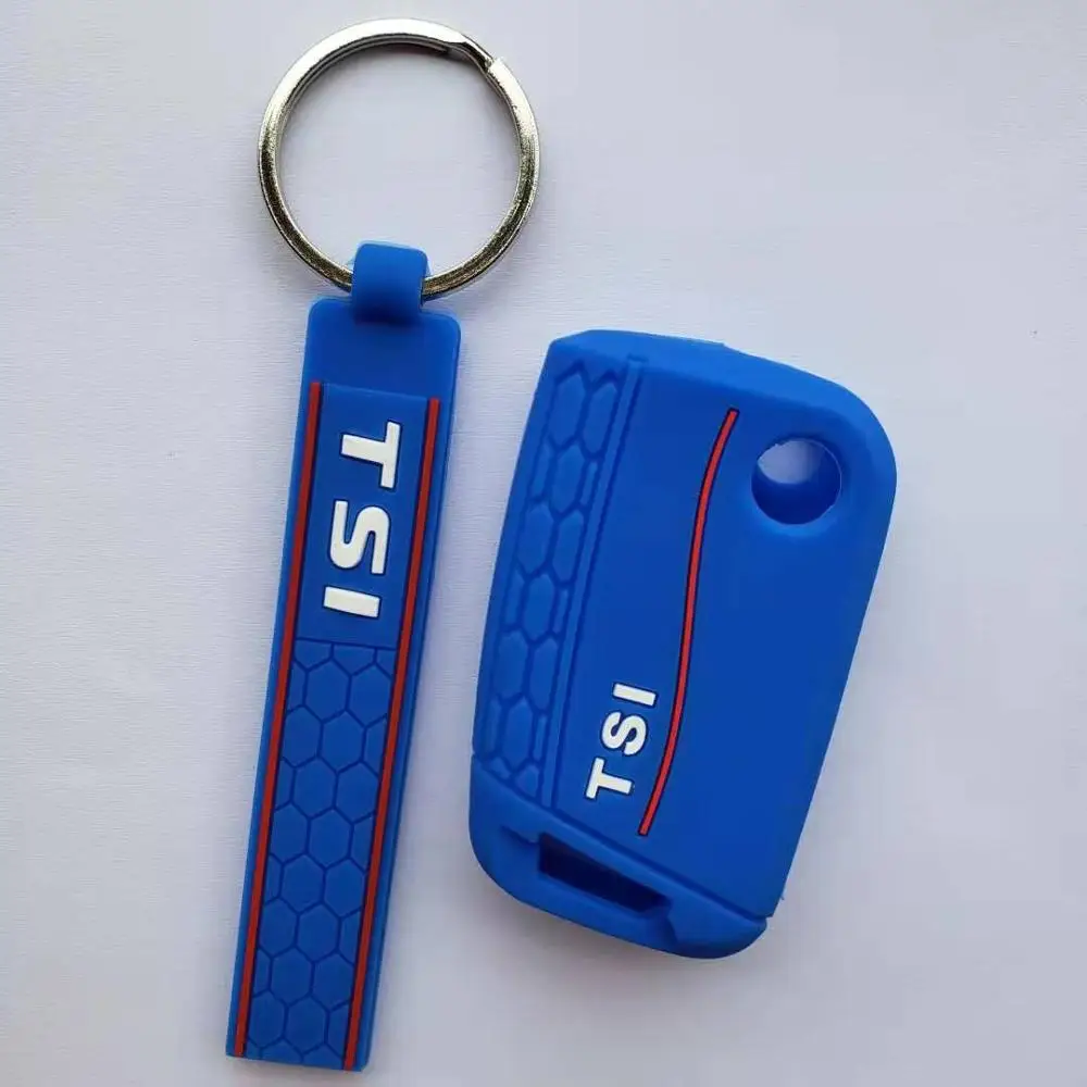 blue with keychain Флип-чехол для ключей Skoda Scout Kodiaq Karoq Октавия Рапид поло GOL golf 7 MK7 Bora Passat Touran Tiguan TSI A7 - Название цвета: blue with keychain