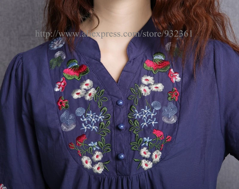 Винтажная женская блузка с цветочной вышивкой хлопковая рубашка топ Женские