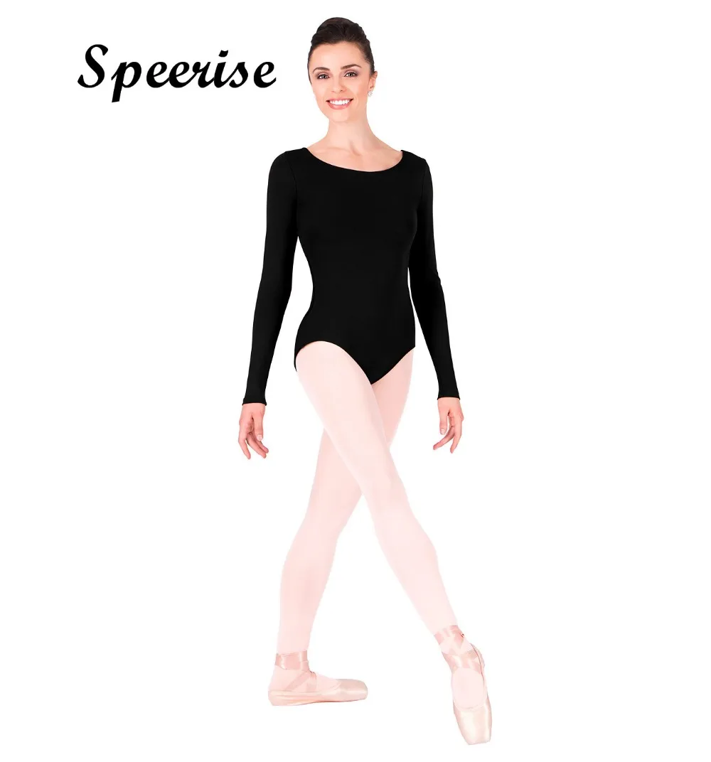 

Speerise Women's Long Sleeve Leotard Spandex Ballet Dance Bodysuit Scoop Neck Gymnastics Suit