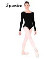 speerise womens long sleeve leotard spandex ballet dance bodysuit scoop neck gymnastics suit