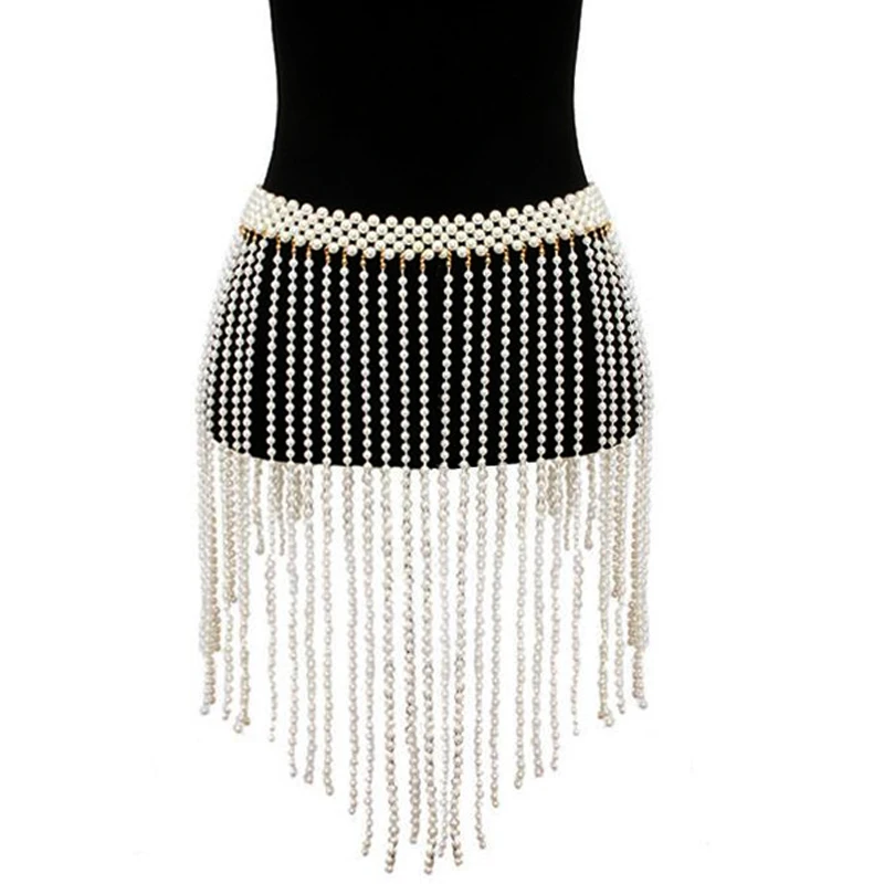 Женский пояс с кисточками и бусинами эластичный ручной работы на лето |