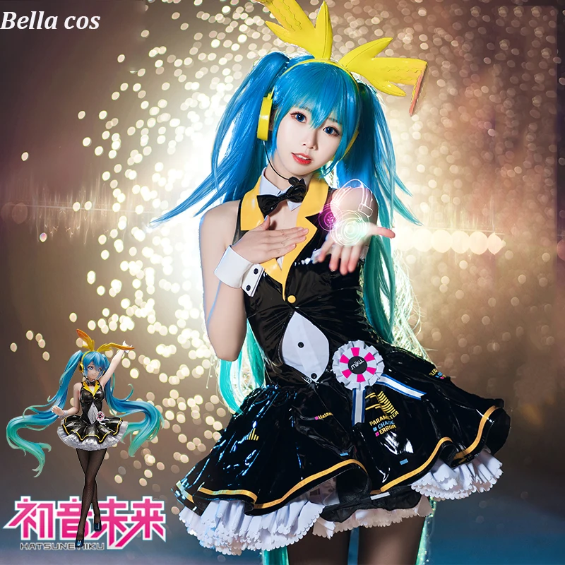 Карнавальный Костюм VOCALOID Hatsune Miku, платье лолиты с кроликом для девочек, PU Униформа костюмы для Хэллоуина для женщин, одежда в стиле аниме, наряды