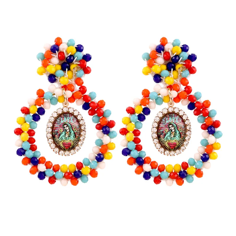 E1197 Colorful Sehuoran дизайн хрустальные бусины попугай дирд висячие серьги для женщин Высокое качество модные женские массивные серьги - Окраска металла: E1197 Colorful