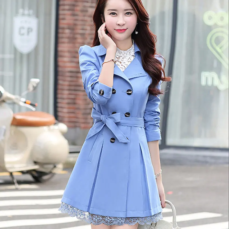 light blue spring c Осень, модный брендовый Тренч, женское двубортное пальто для женщин, деловая верхняя одежда, пальто A015a - Цвет: light blue spring c
