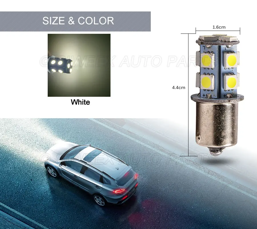 10 Pcs BA15S 1156 5050 13 SMD Car LED Dome Parking Light Turn Signal Bulb Tail Brake Side Marker License Plate Lamp White 12V | Автомобили