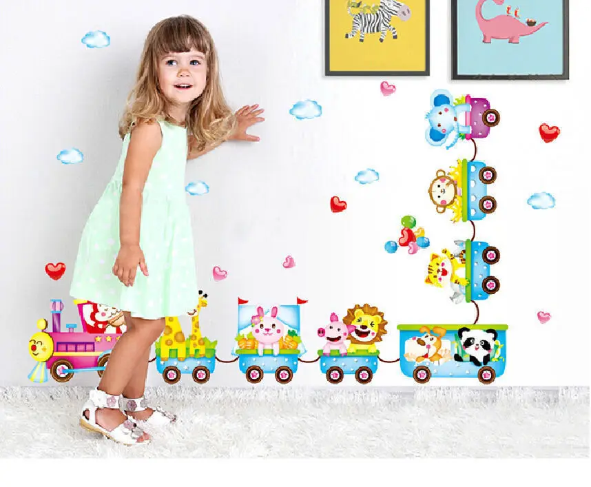 Животный поезд наклейки на стену окна виниловые из ПВХ для маленьких Детская