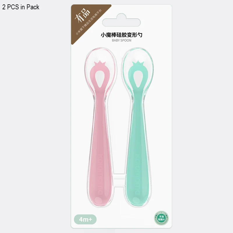 Style 1 2 шт Xiaomi Mijia Kola Mama детская силиконовая ложка для кормления безопасный силикагель для детей - Цвет: Style 1