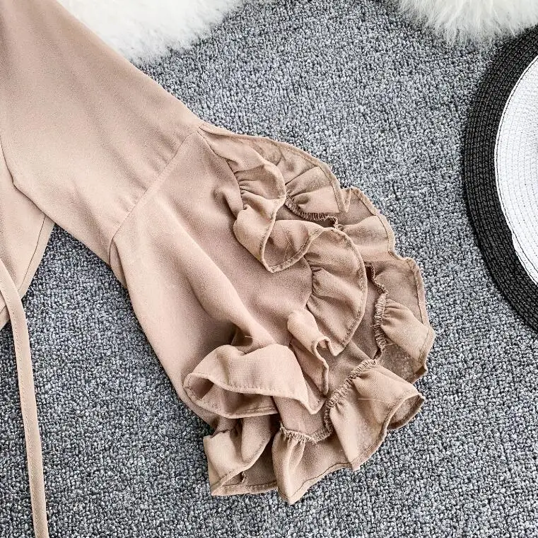 Женское платье с рукавом фонариком повседневное облегающее из шифона