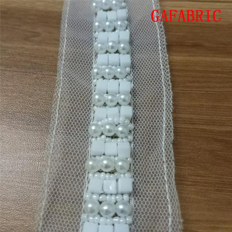 1yards DIY Sewing Beads Lace 3cm to 4cm width Beaded rhinestone lace trimming for sash headband top quality wedding decors | Дом и сад