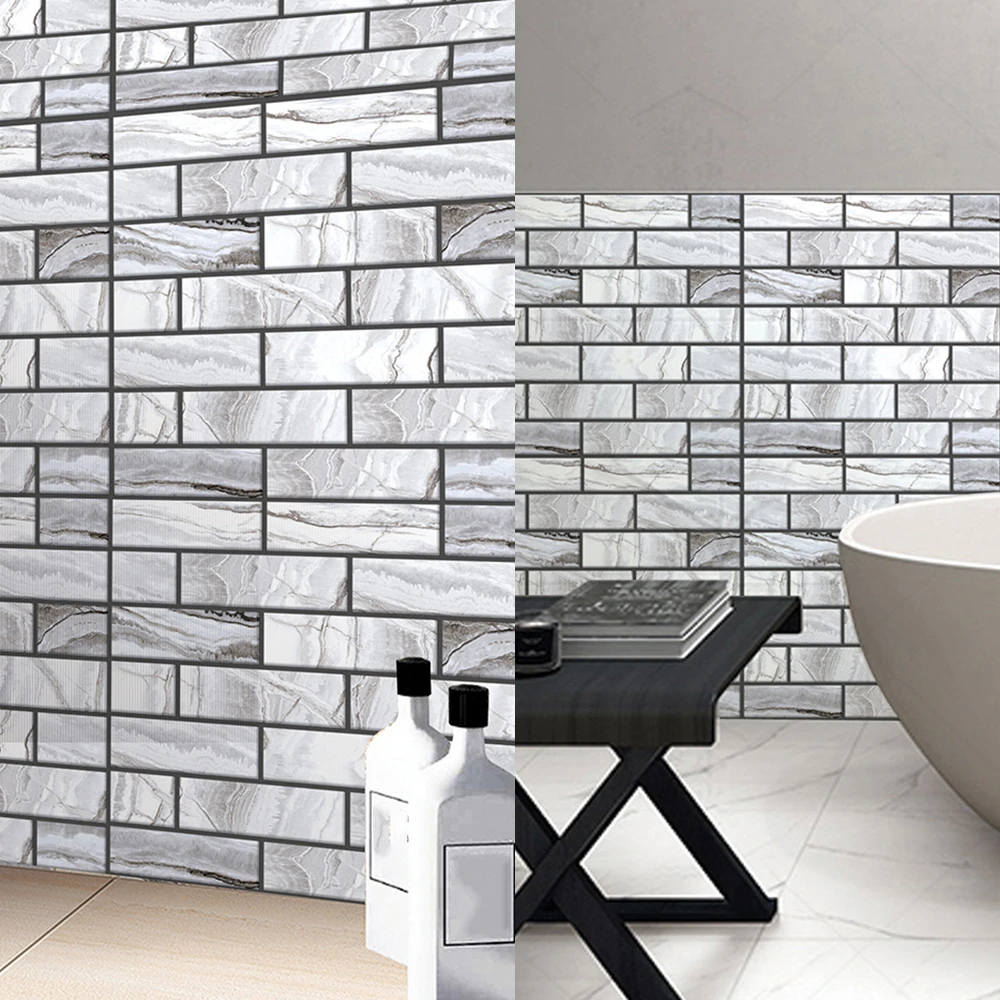 ПВХ водонепроницаемые Белые Серые Мраморные мозаичные наклейки на стену