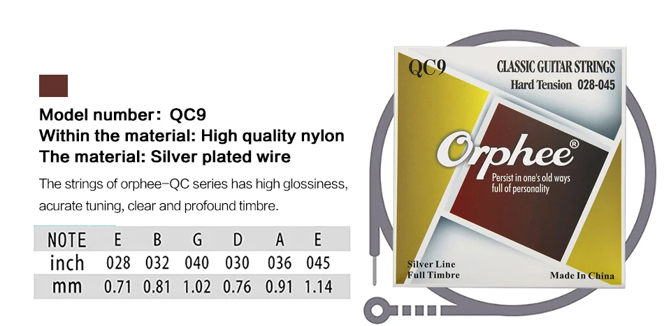 Orphee QC-5/QC-9 Классические гитарные струны высокого качества нейлон посеребренный(028-043) дюймов несколько вариантов