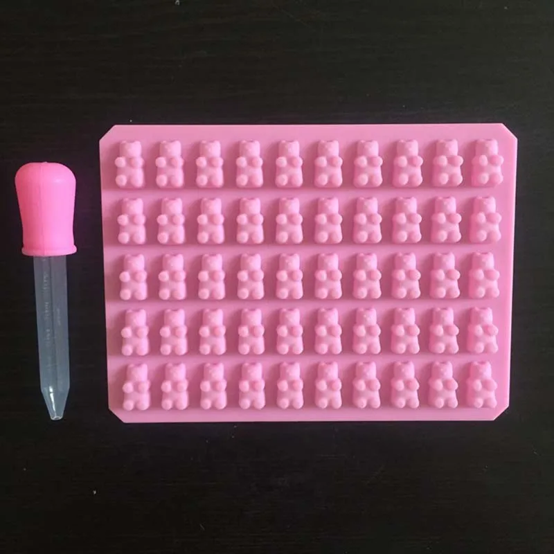 Pink ДЕНЬ ДЕНЬ ВЕСЕЛО Мода Кухня Инструменты Плесень 1 Компл. 50 полости Силиконовые Gummy Bear Конфеты, Шоколад Mold Maker Льда Лоток Желе формы - Цвет: Pink
