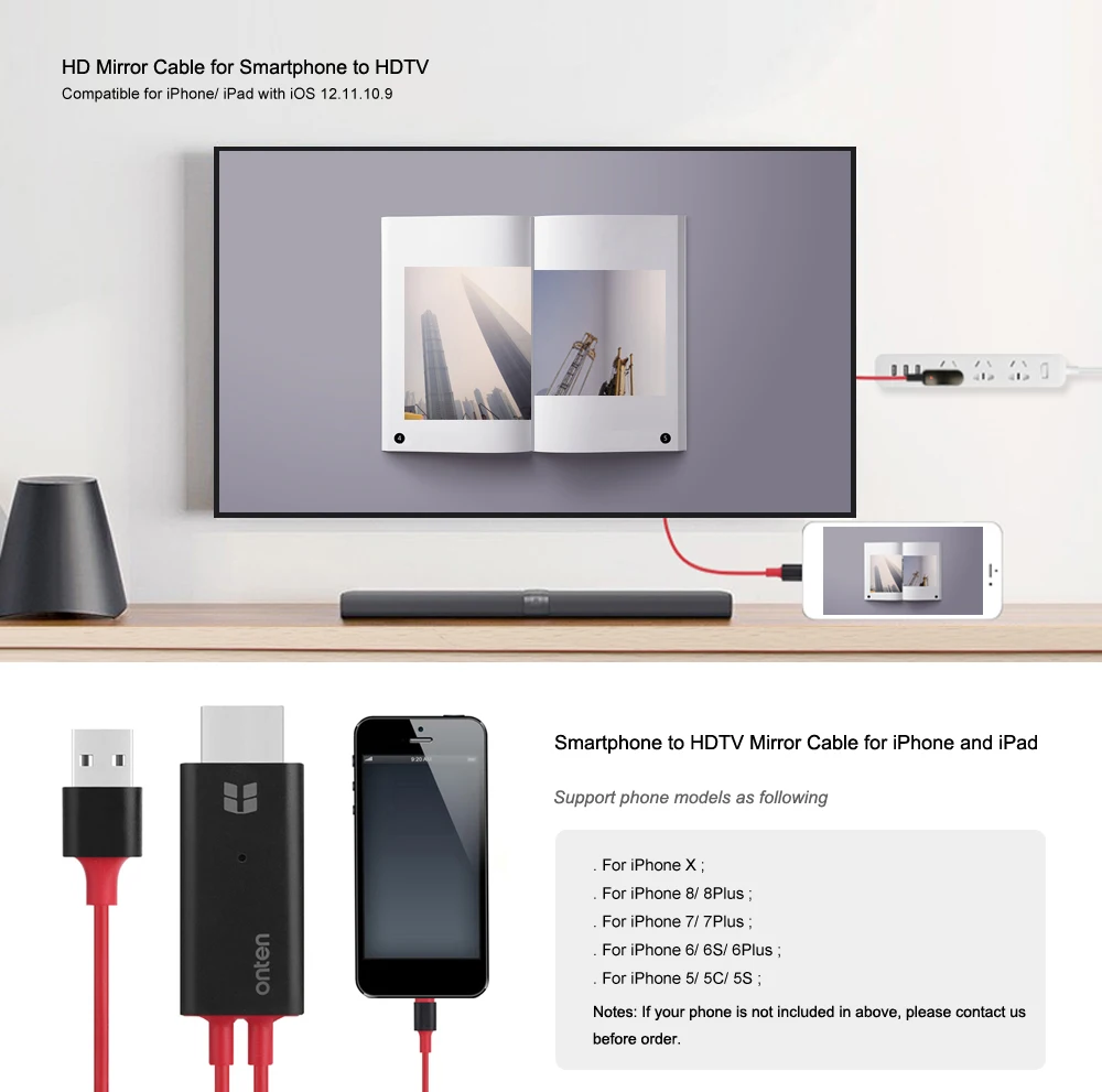 Onten USB HDMI конвертер для Lightning-HDMI кабель зеркальный кабель для Apple iPhone 8 7 6 S 5 iPad к HDMI tv Цифровой AV адаптер